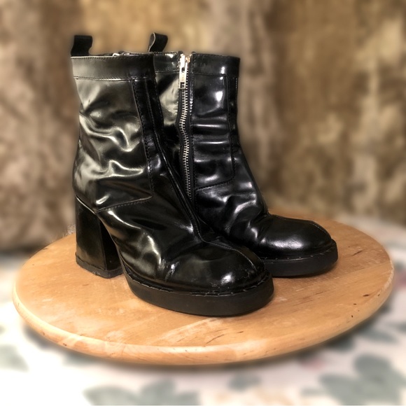❤️‍🔥🪽90s Y2K🪽❤️‍🔥 Vintages chunky glossy black boots - Picture 1 of 9